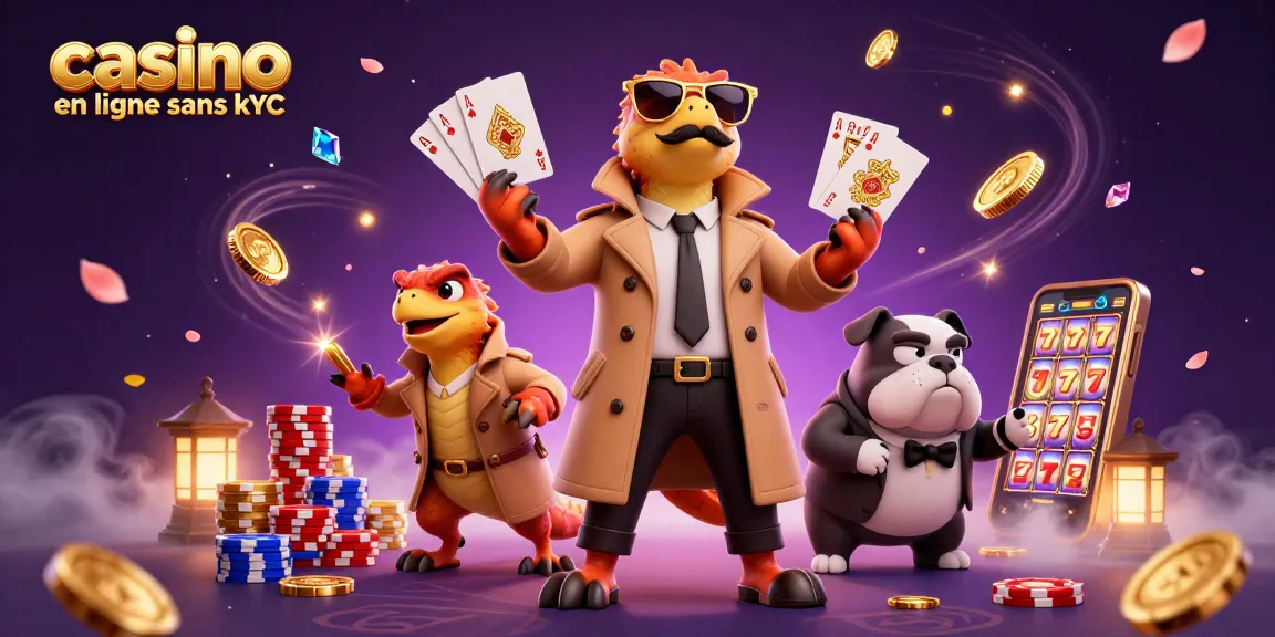 Profitez d'une expérience immersive de jeu avec le casino en ligne sans KYC, illustré par des raptors en trench coat.