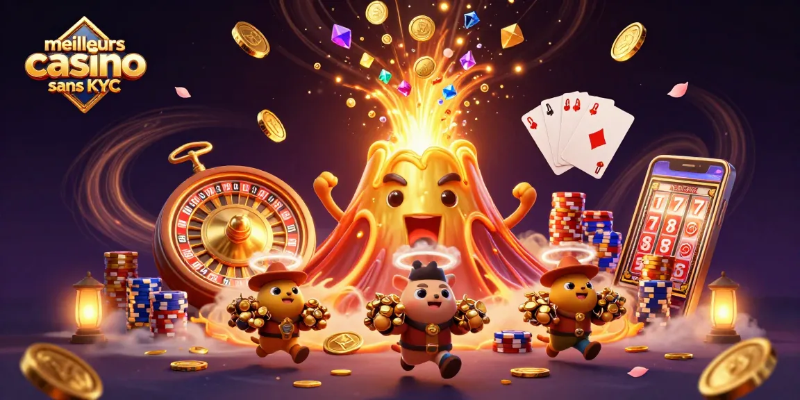 Découvrez les meilleurs casinos sans KYC avec un volcan doré triomphant et des trésors éparpillés.