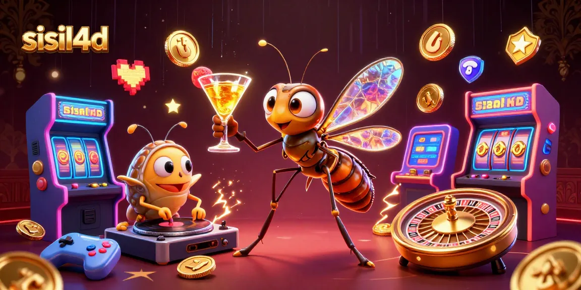 Experience the thrill of sisil4d with a vibrant cartoon scene depicting a frozen mosquito mascot, trilobite DJ, and golden roulette wheel.