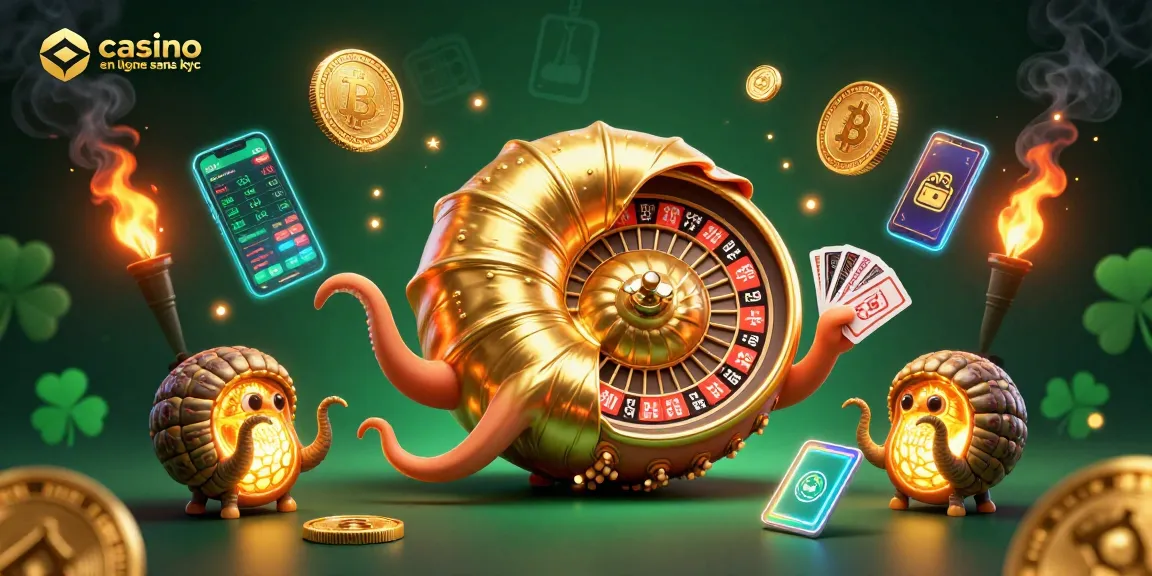 Jouer dans un casino en ligne sans KYC avec un nautilus géant et des éléments de crypto-monnaie.