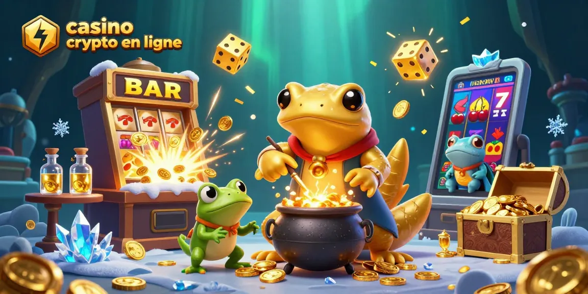 Plongez dans l'univers du casino crypto en ligne avec une illustration 3D vibrante d'un alchimiste et ses assistants transformant des métaux en pièces d'or.